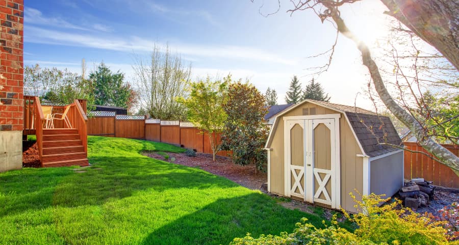 Fenced backyard with storage shed in Baltimore